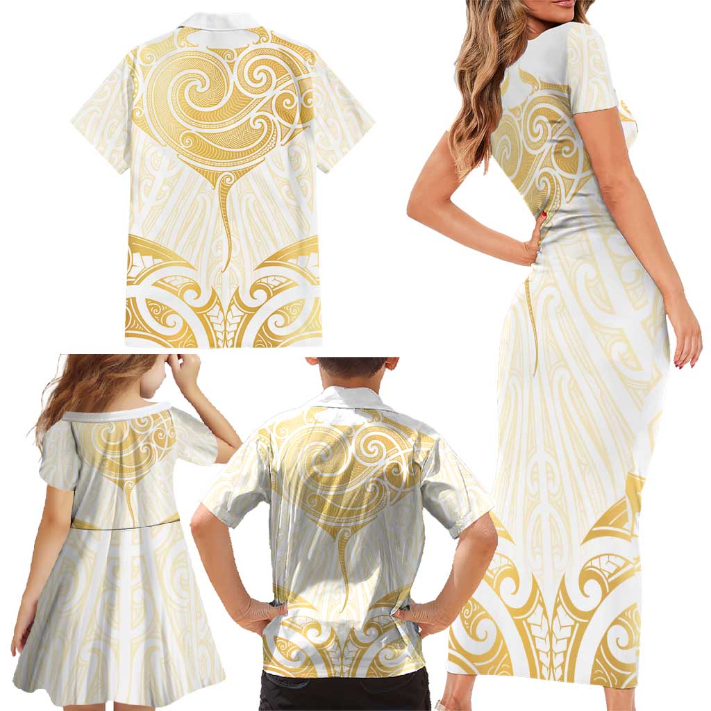 Gold White New Zealand Manta Ray Family Matching Short Sleeve Bodycon Dress and Hawaiian Shirt Aotearoa Maori Haehae - Aussie Hoodie