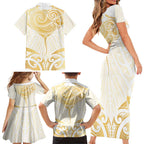 Gold White New Zealand Manta Ray Family Matching Short Sleeve Bodycon Dress and Hawaiian Shirt Aotearoa Maori Haehae - Aussie Hoodie