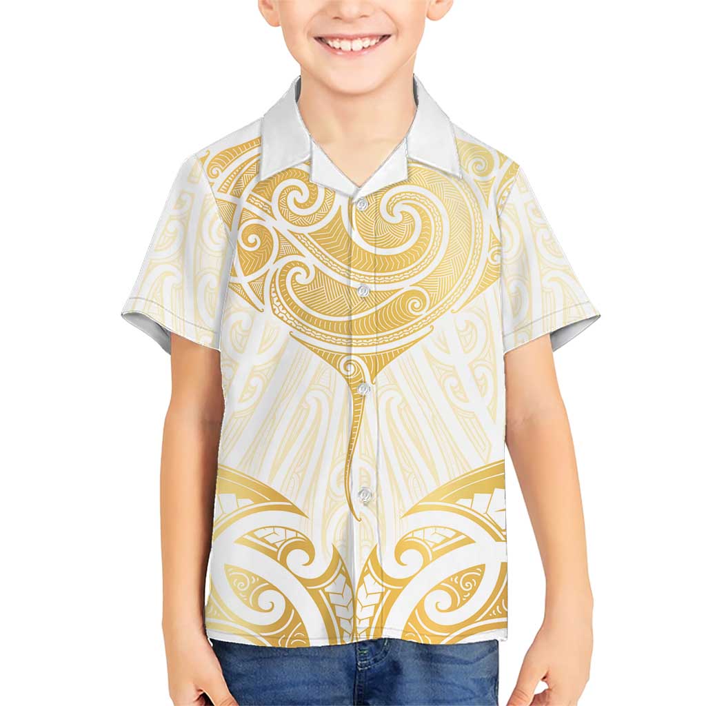 Gold White New Zealand Manta Ray Family Matching Short Sleeve Bodycon Dress and Hawaiian Shirt Aotearoa Maori Haehae - Aussie Hoodie