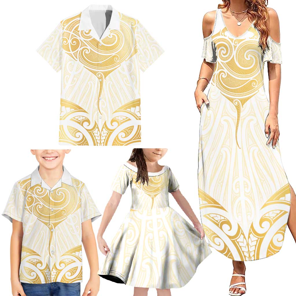 Gold White New Zealand Manta Ray Family Matching Summer Maxi Dress and Hawaiian Shirt Aotearoa Maori Haehae - Aussie Hoodie