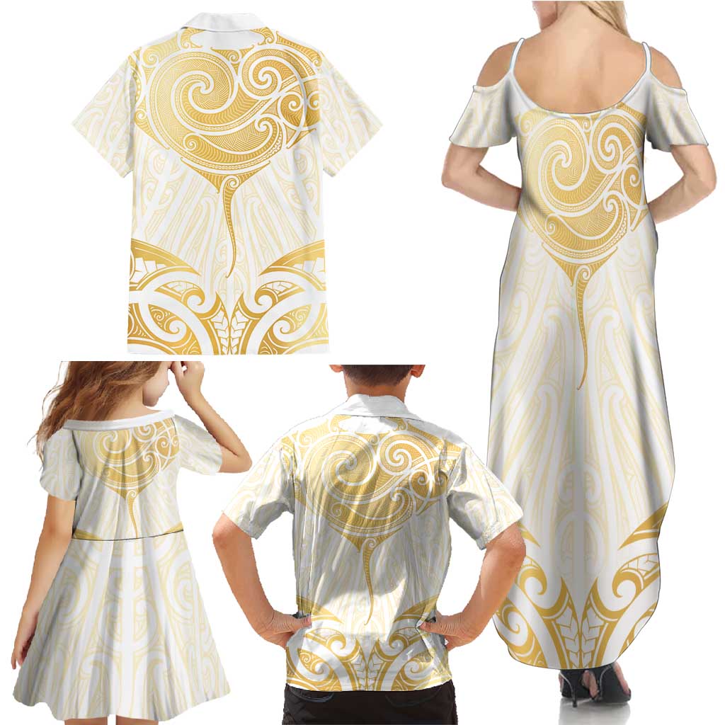 Gold White New Zealand Manta Ray Family Matching Summer Maxi Dress and Hawaiian Shirt Aotearoa Maori Haehae - Aussie Hoodie