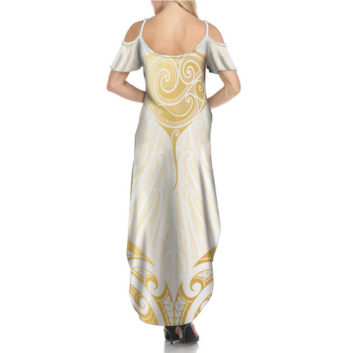 Gold White New Zealand Manta Ray Family Matching Summer Maxi Dress and Hawaiian Shirt Aotearoa Maori Haehae - Aussie Hoodie