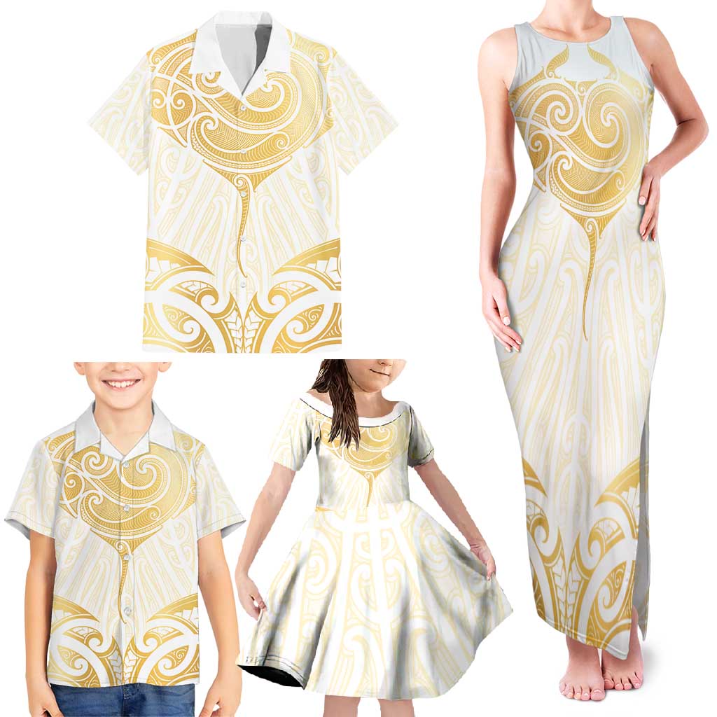 Gold White New Zealand Manta Ray Family Matching Tank Maxi Dress and Hawaiian Shirt Aotearoa Maori Haehae - Aussie Hoodie