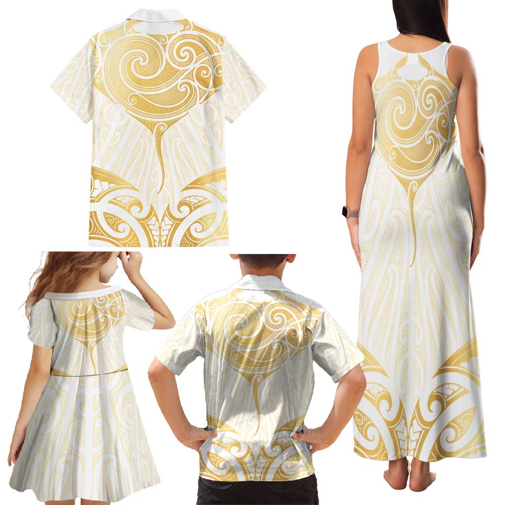 Gold White New Zealand Manta Ray Family Matching Tank Maxi Dress and Hawaiian Shirt Aotearoa Maori Haehae - Aussie Hoodie