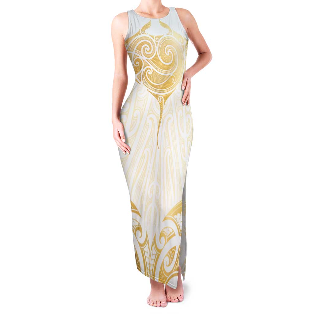 Gold White New Zealand Manta Ray Family Matching Tank Maxi Dress and Hawaiian Shirt Aotearoa Maori Haehae - Aussie Hoodie
