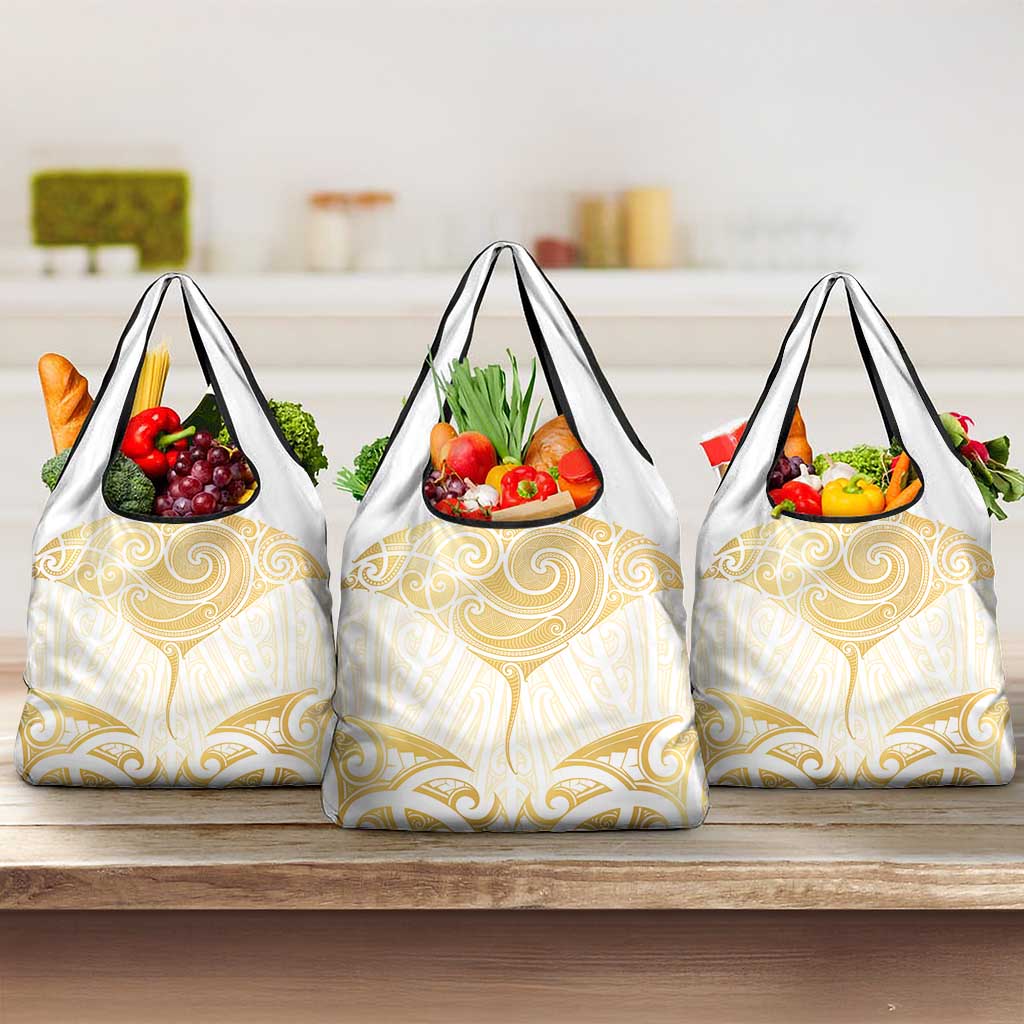 Gold White New Zealand Manta Ray Grocery Bag Aotearoa Maori Haehae - Aussie Hoodie