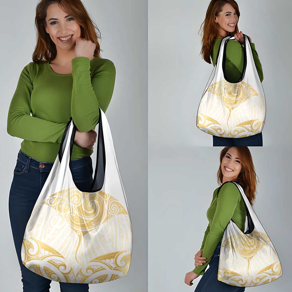 Gold White New Zealand Manta Ray Grocery Bag Aotearoa Maori Haehae - Aussie Hoodie