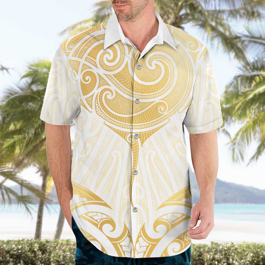 Gold White New Zealand Manta Ray Hawaiian Shirt Aotearoa Maori Haehae - Aussie Hoodie