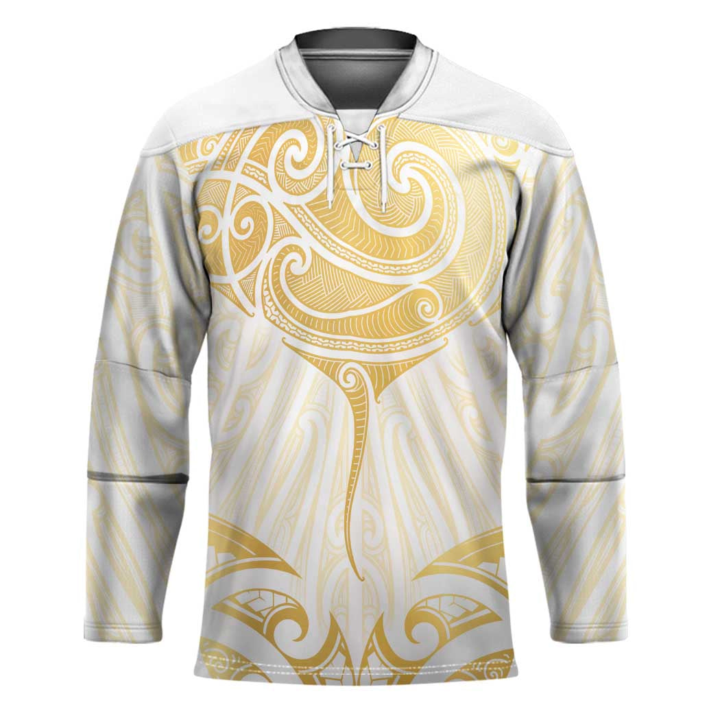 Gold White New Zealand Manta Ray Hockey Jersey Aotearoa Maori Haehae - Aussie Hoodie