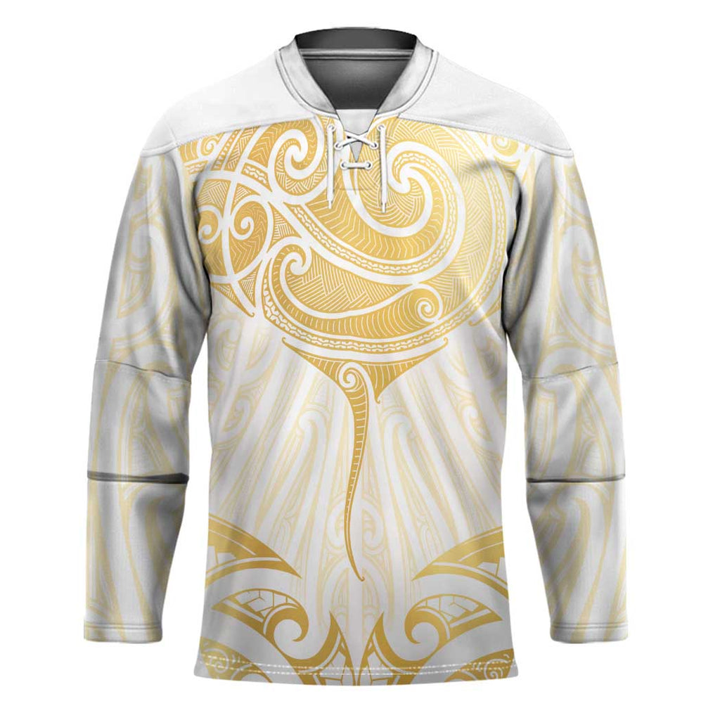 Gold White New Zealand Manta Ray Hockey Jersey Aotearoa Maori Haehae - Aussie Hoodie