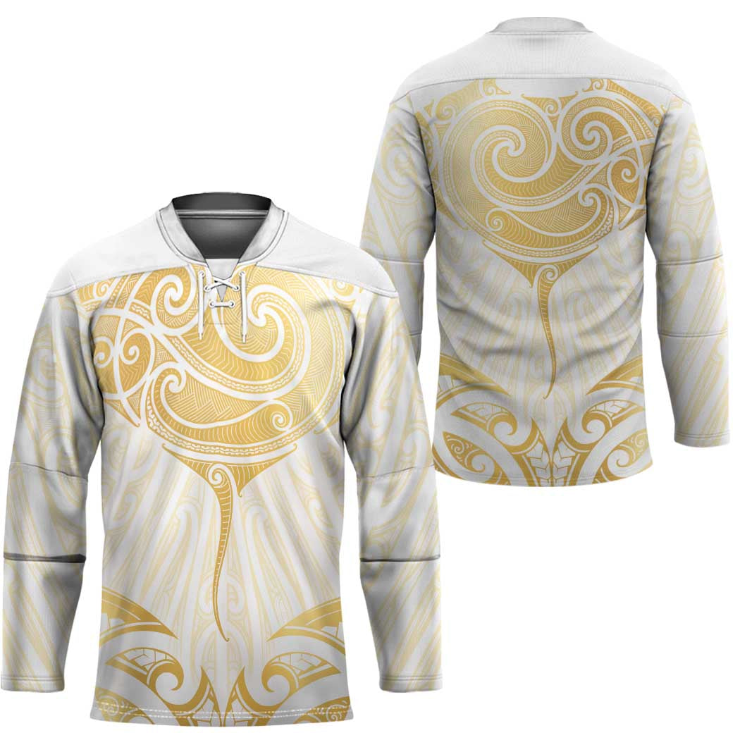 Gold White New Zealand Manta Ray Hockey Jersey Aotearoa Maori Haehae - Aussie Hoodie