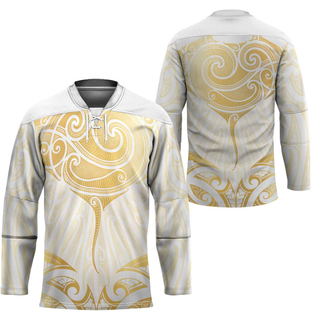 Gold White New Zealand Manta Ray Hockey Jersey Aotearoa Maori Haehae - Aussie Hoodie