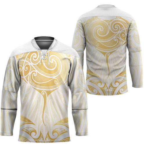 Gold White New Zealand Manta Ray Hockey Jersey Aotearoa Maori Haehae - Aussie Hoodie