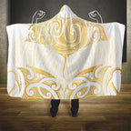 Gold White New Zealand Manta Ray Hooded Blanket Aotearoa Maori Haehae - Aussie Hoodie