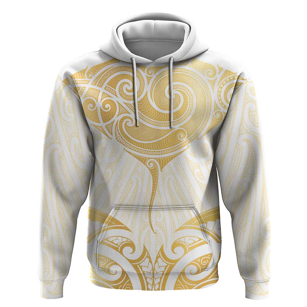 Gold White New Zealand Manta Ray Hoodie Aotearoa Maori Haehae - Aussie Hoodie