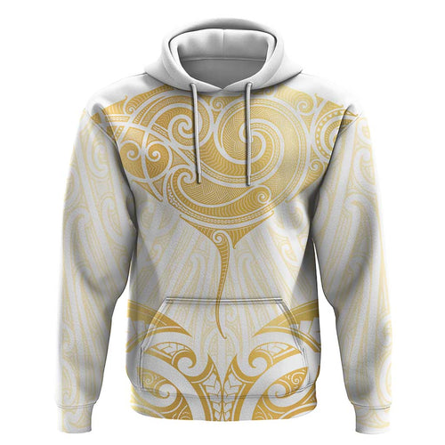 Gold White New Zealand Manta Ray Hoodie Aotearoa Maori Haehae - Aussie Hoodie
