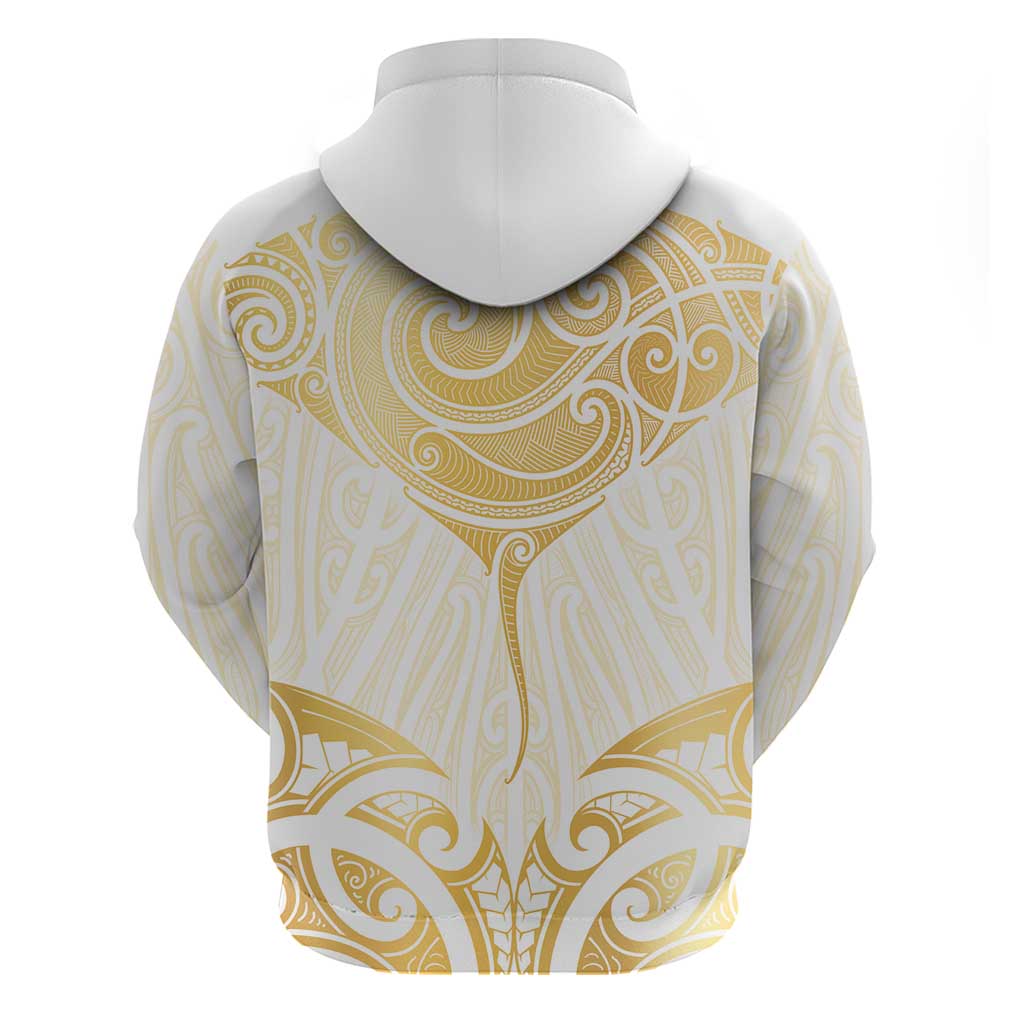 Gold White New Zealand Manta Ray Hoodie Aotearoa Maori Haehae - Aussie Hoodie