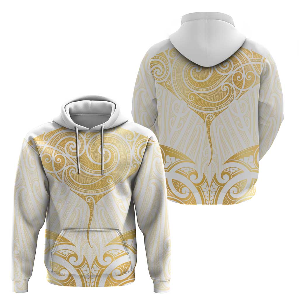 Gold White New Zealand Manta Ray Hoodie Aotearoa Maori Haehae - Aussie Hoodie