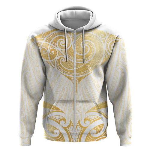 Gold White New Zealand Manta Ray Hoodie Aotearoa Maori Haehae - Aussie Hoodie