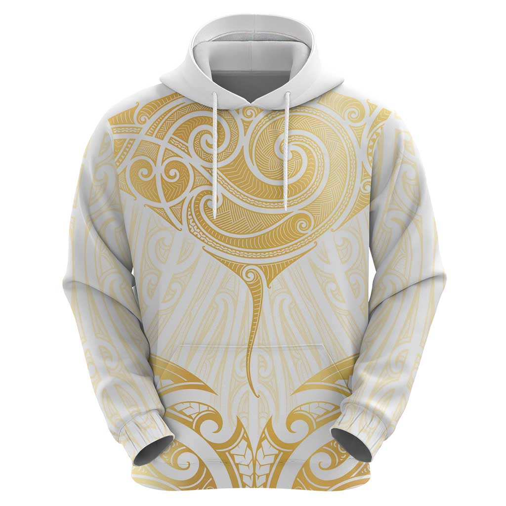 Gold White New Zealand Manta Ray Hoodie Aotearoa Maori Haehae - Aussie Hoodie