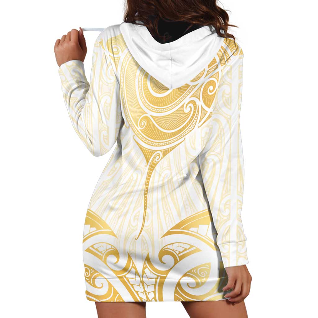 Gold White New Zealand Manta Ray Hoodie Dress Aotearoa Maori Haehae - Aussie Hoodie