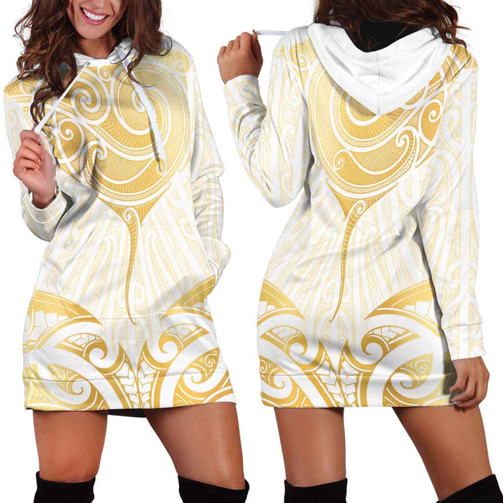 Gold White New Zealand Manta Ray Hoodie Dress Aotearoa Maori Haehae - Aussie Hoodie