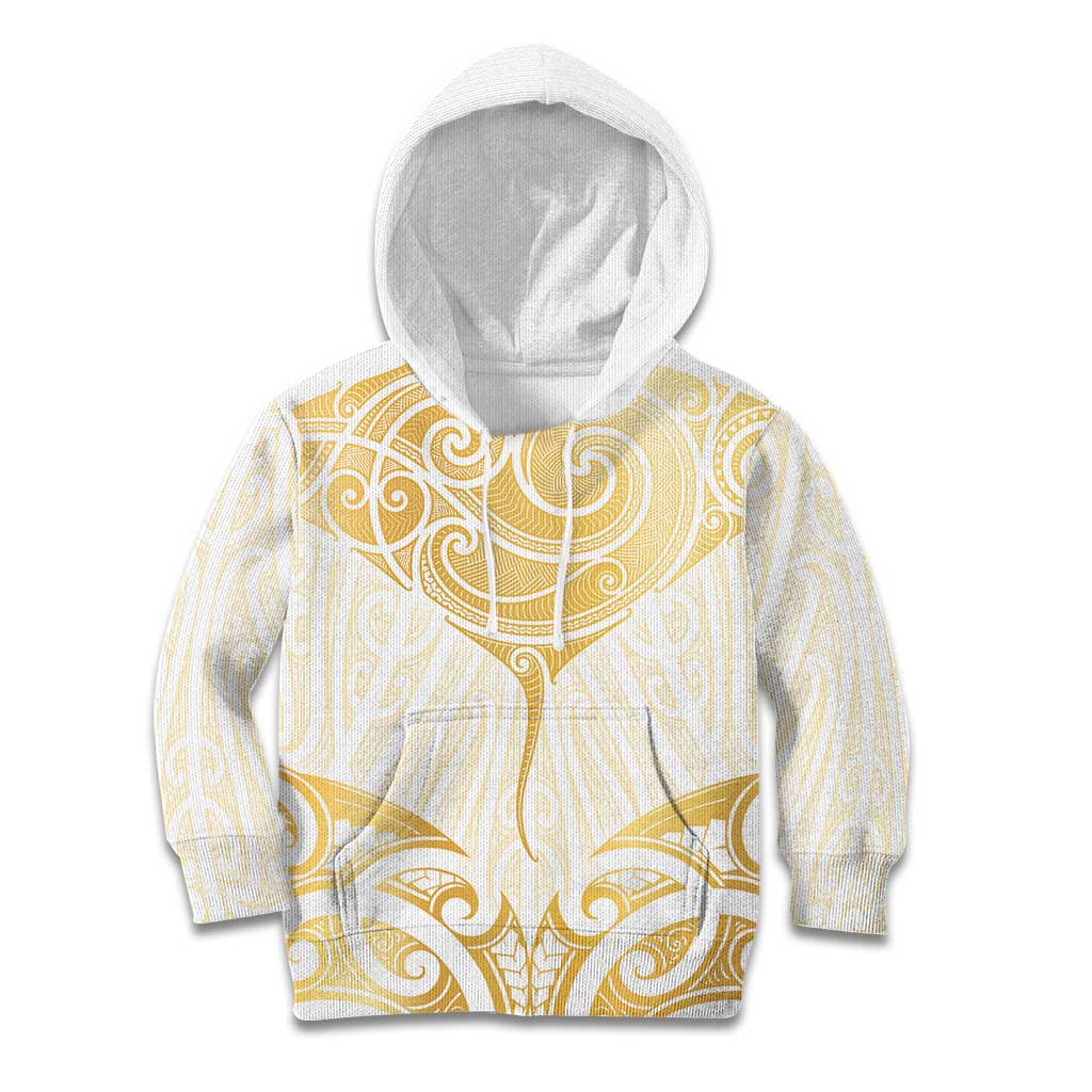 Gold White New Zealand Manta Ray Kid Hoodie Aotearoa Maori Haehae - Aussie Hoodie
