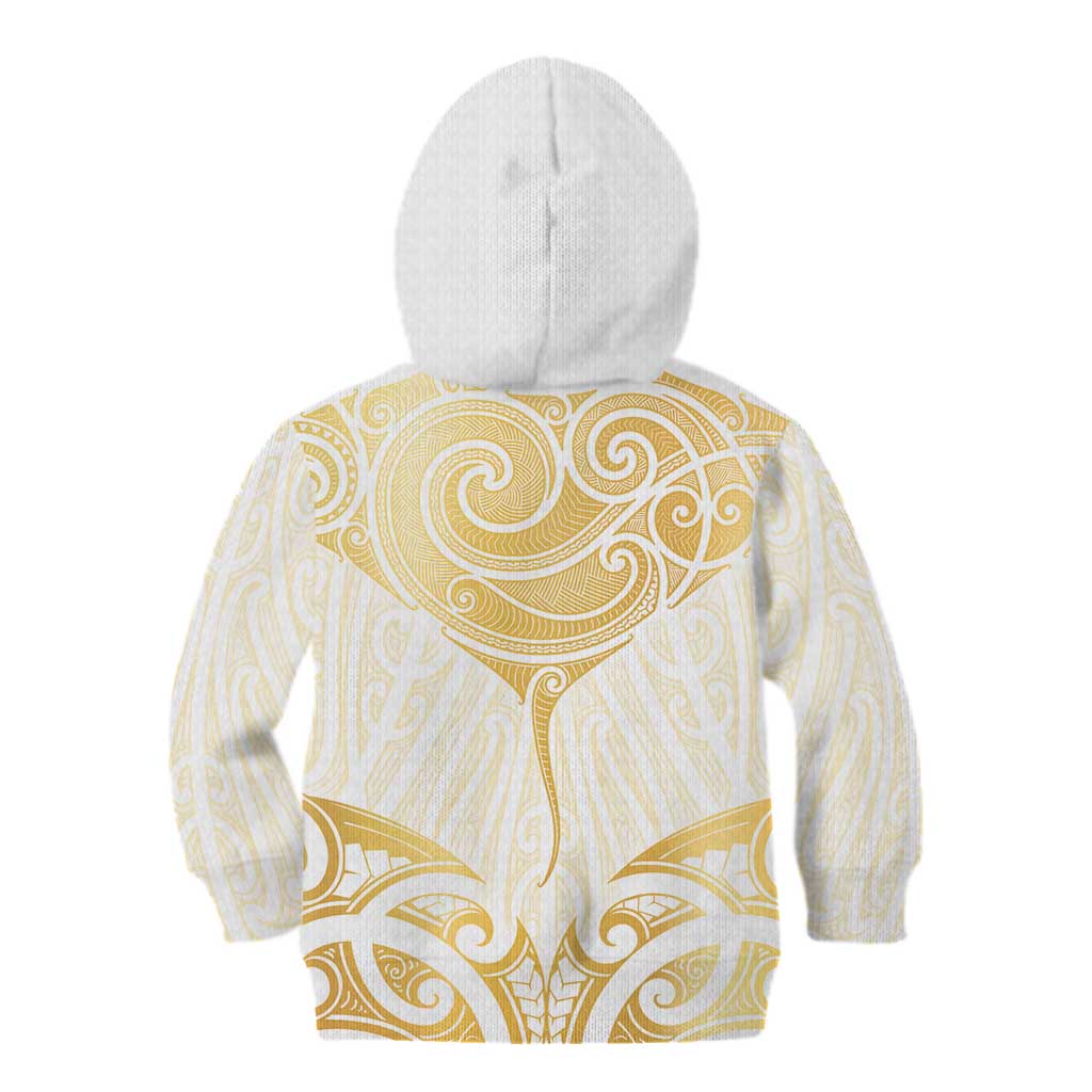 Gold White New Zealand Manta Ray Kid Hoodie Aotearoa Maori Haehae - Aussie Hoodie