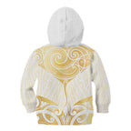 Gold White New Zealand Manta Ray Kid Hoodie Aotearoa Maori Haehae - Aussie Hoodie