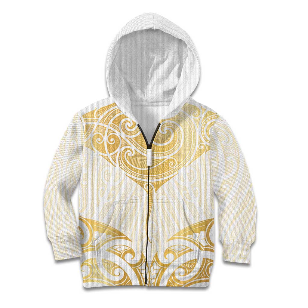 Gold White New Zealand Manta Ray Kid Hoodie Aotearoa Maori Haehae - Aussie Hoodie