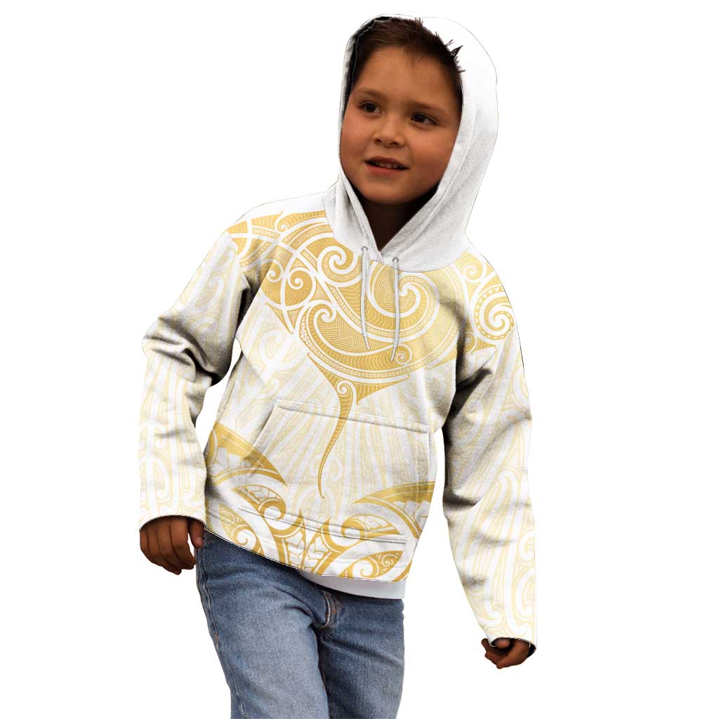 Gold White New Zealand Manta Ray Kid Hoodie Aotearoa Maori Haehae - Aussie Hoodie