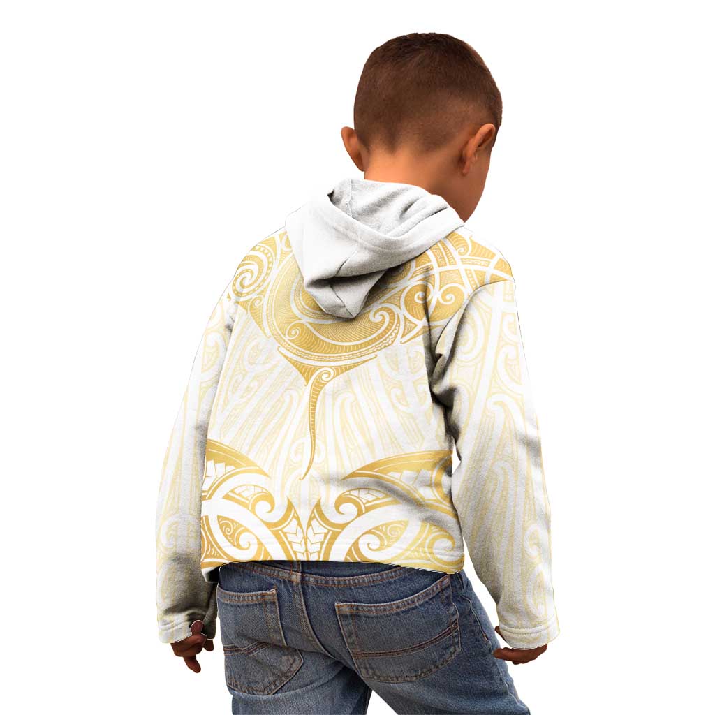 Gold White New Zealand Manta Ray Kid Hoodie Aotearoa Maori Haehae - Aussie Hoodie