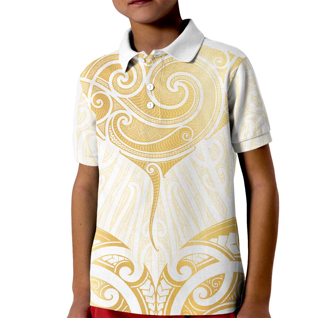 Gold White New Zealand Manta Ray Kid Polo Shirt Aotearoa Maori Haehae - Aussie Hoodie