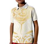 Gold White New Zealand Manta Ray Kid Polo Shirt Aotearoa Maori Haehae - Aussie Hoodie