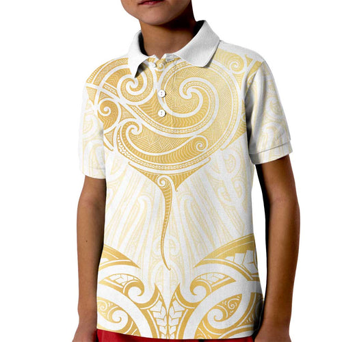 Gold White New Zealand Manta Ray Kid Polo Shirt Aotearoa Maori Haehae - Aussie Hoodie