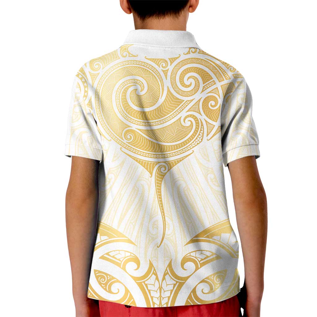 Gold White New Zealand Manta Ray Kid Polo Shirt Aotearoa Maori Haehae - Aussie Hoodie