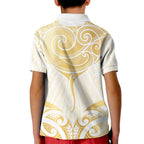 Gold White New Zealand Manta Ray Kid Polo Shirt Aotearoa Maori Haehae - Aussie Hoodie