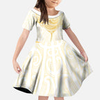 Gold White New Zealand Manta Ray Kid Short Sleeve Dress Aotearoa Maori Haehae - Aussie Hoodie