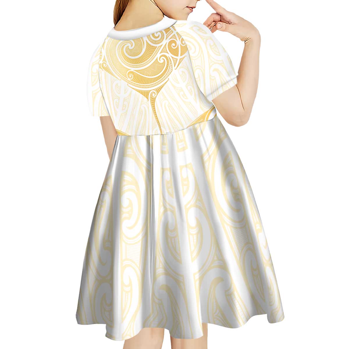 Gold White New Zealand Manta Ray Kid Short Sleeve Dress Aotearoa Maori Haehae - Aussie Hoodie
