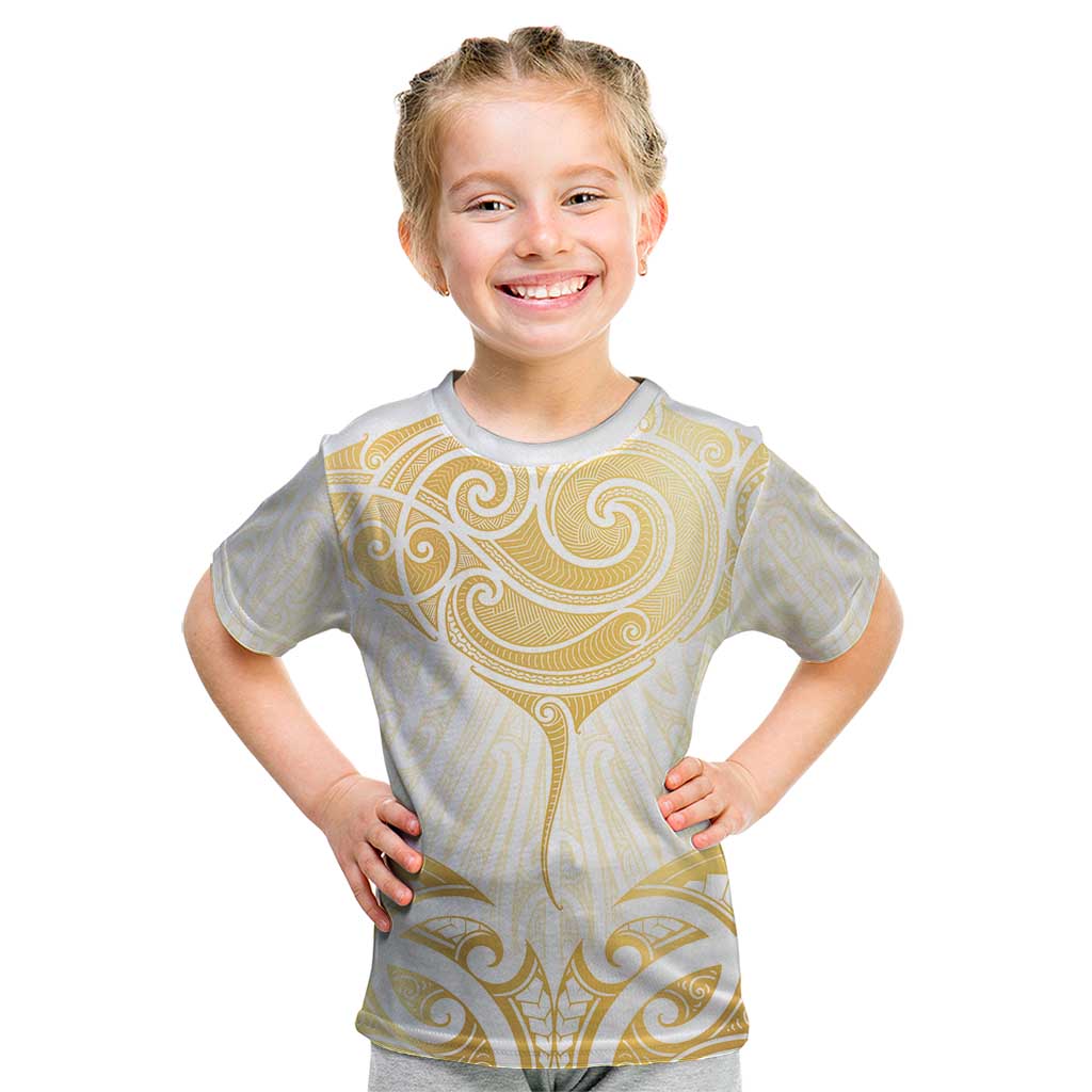 Gold White New Zealand Manta Ray Kid T Shirt Aotearoa Maori Haehae - Aussie Hoodie