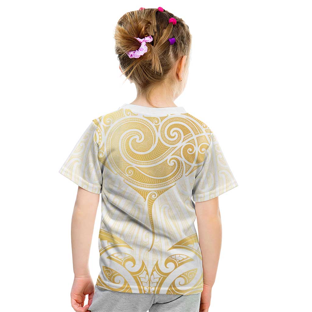 Gold White New Zealand Manta Ray Kid T Shirt Aotearoa Maori Haehae - Aussie Hoodie
