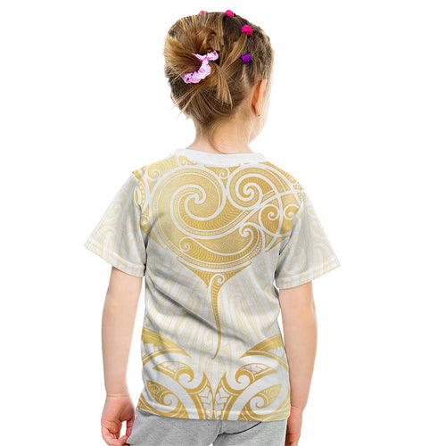 Gold White New Zealand Manta Ray Kid T Shirt Aotearoa Maori Haehae - Aussie Hoodie