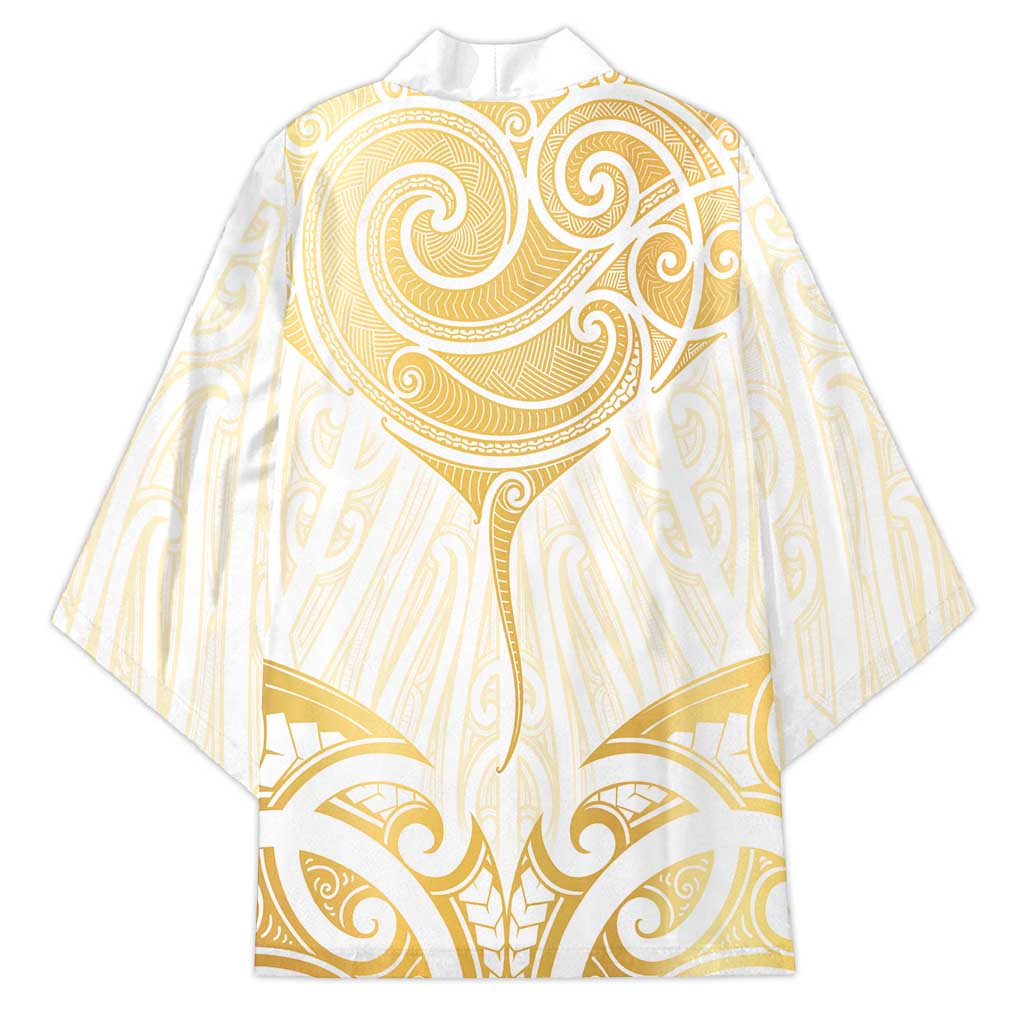 Gold White New Zealand Manta Ray Kimono Aotearoa Maori Haehae - Aussie Hoodie