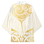 Gold White New Zealand Manta Ray Kimono Aotearoa Maori Haehae - Aussie Hoodie