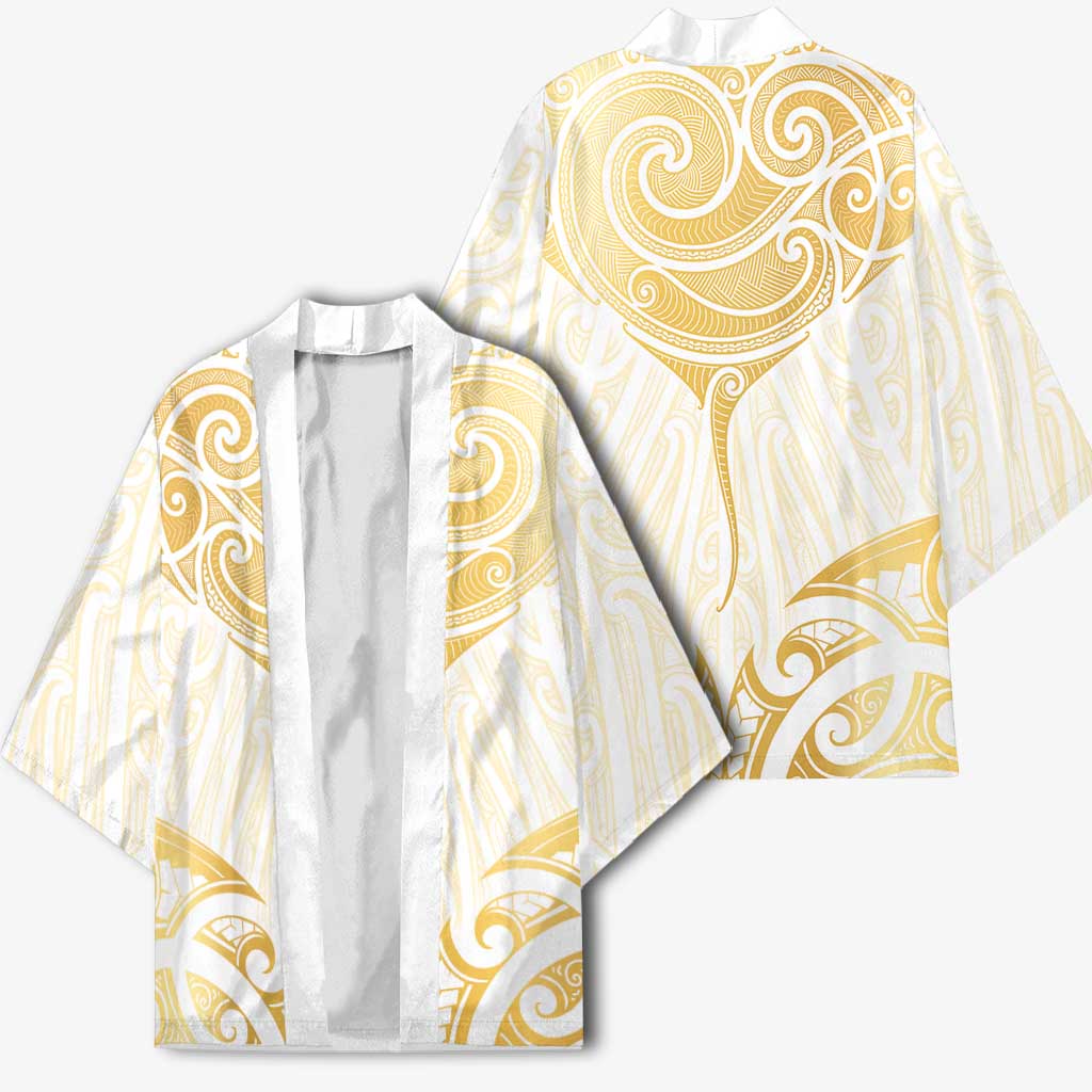 Gold White New Zealand Manta Ray Kimono Aotearoa Maori Haehae - Aussie Hoodie