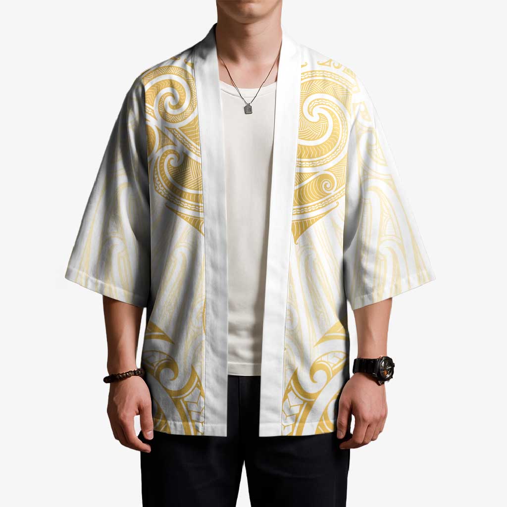 Gold White New Zealand Manta Ray Kimono Aotearoa Maori Haehae - Aussie Hoodie