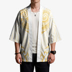 Gold White New Zealand Manta Ray Kimono Aotearoa Maori Haehae - Aussie Hoodie