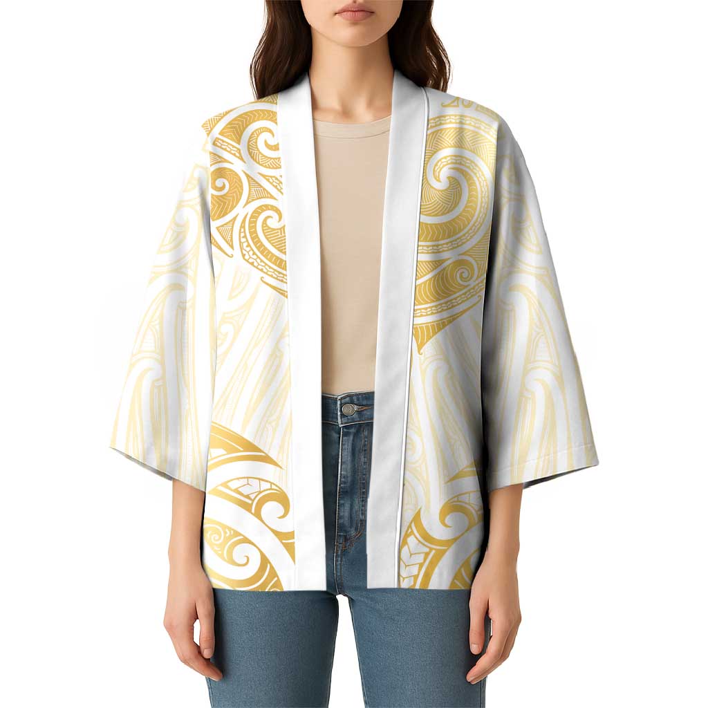 Gold White New Zealand Manta Ray Kimono Aotearoa Maori Haehae - Aussie Hoodie