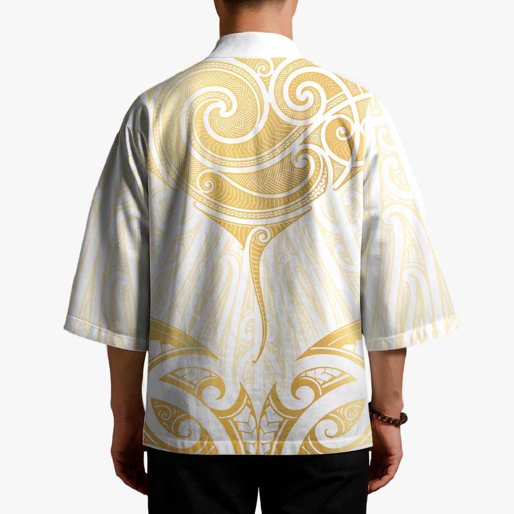 Gold White New Zealand Manta Ray Kimono Aotearoa Maori Haehae - Aussie Hoodie
