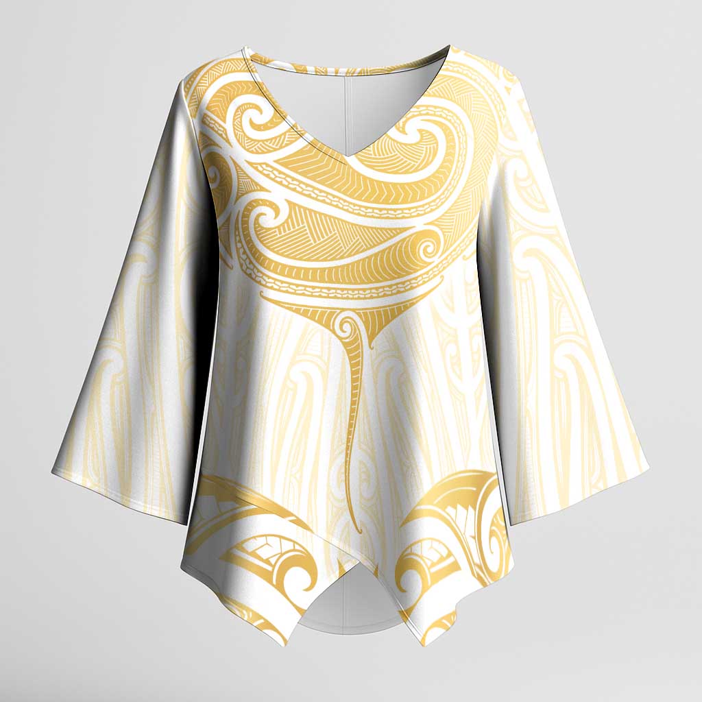Gold White New Zealand Manta Ray Kimono Sleeve Blouse Aotearoa Maori Haehae - Aussie Hoodie